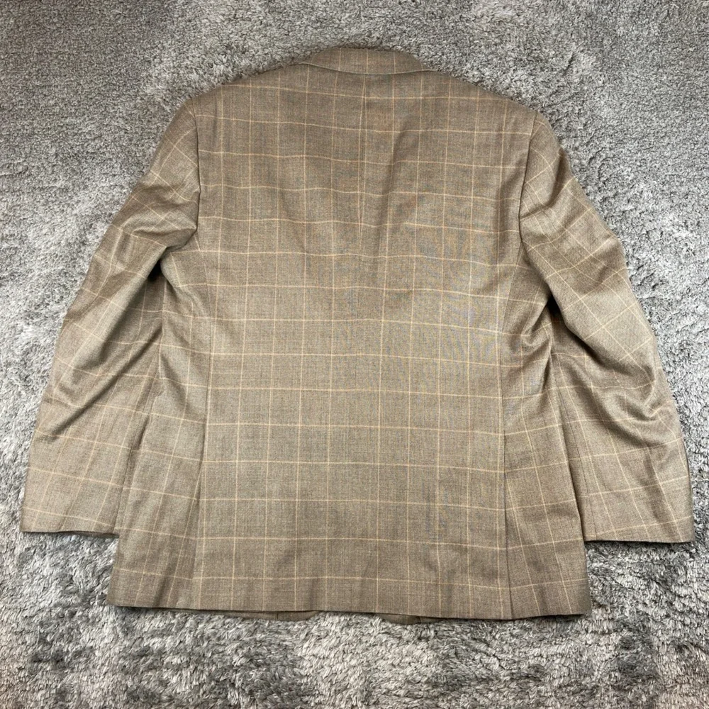 Jos A Bank Sport Coat Mens 48L Brown Windowpane Silk Wool Traveler Blazer Jacket
